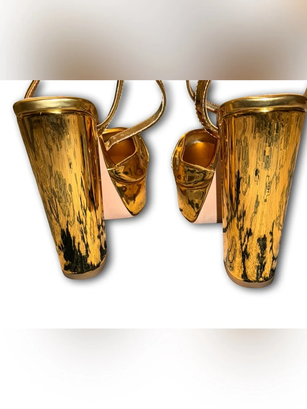 ANTONIO MELANI Gold Metallic Platform Block Heel Pumps